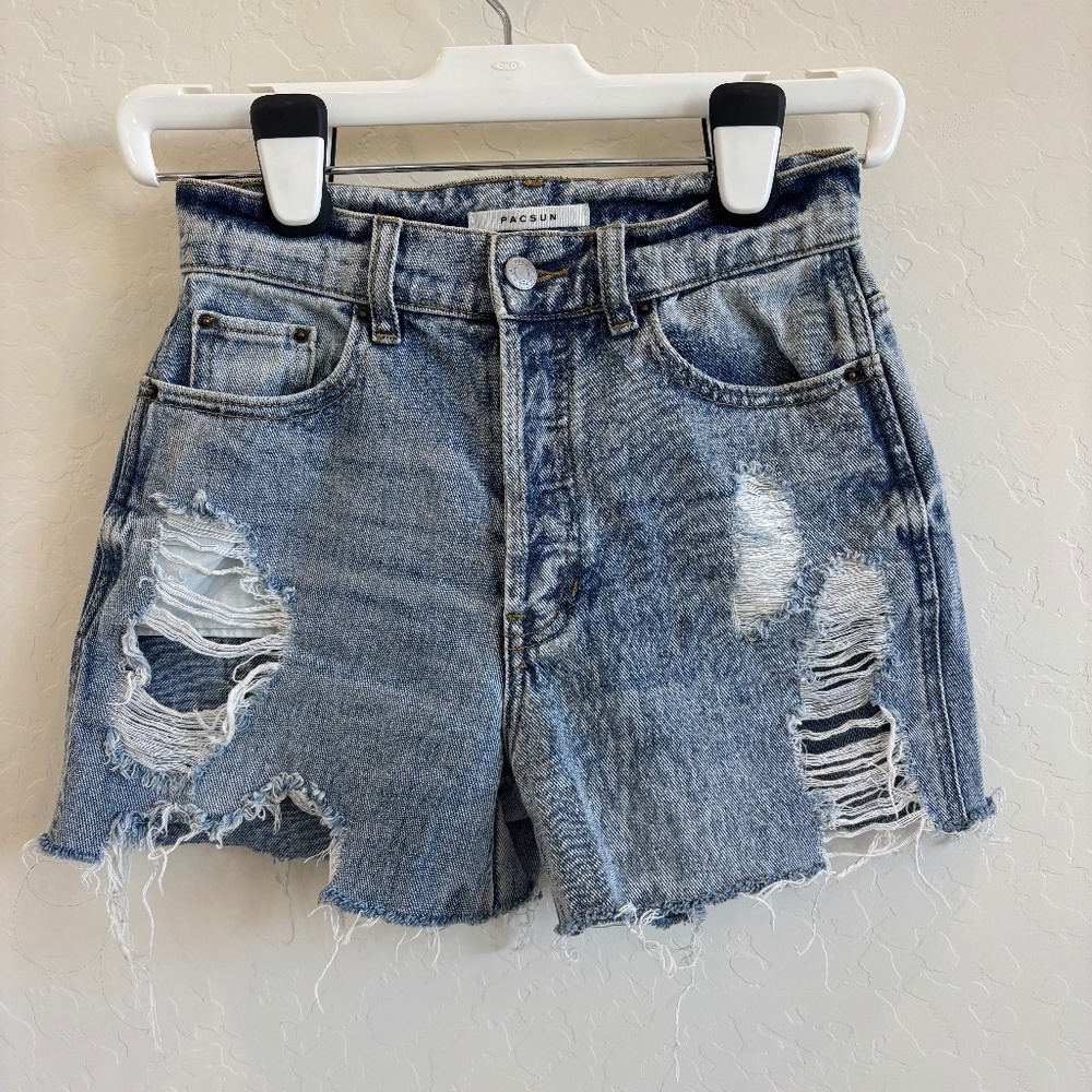 PacSun Distressed Denim Shorts, light wash, size 24, Y2K retro
